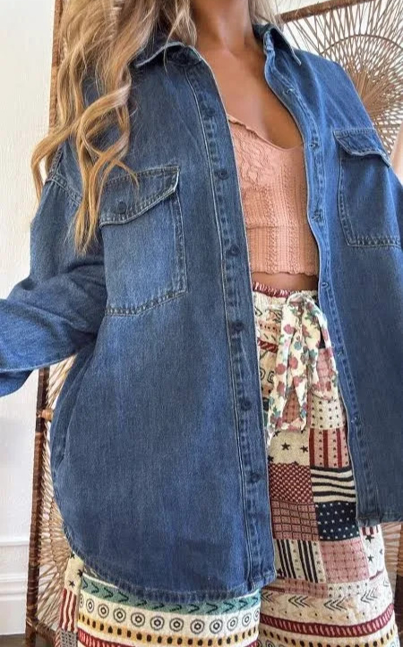 Risen Los Angeles Denim Lightweight Denim Cowboy Classic Shirt Shacket Sz XL